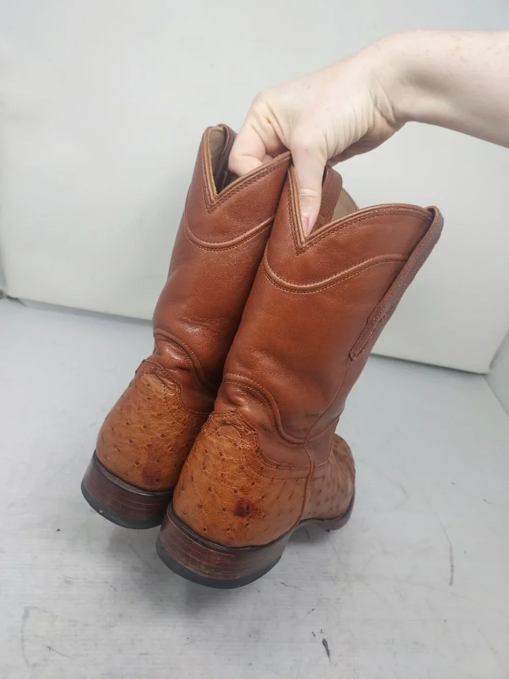 TECOVAS MENS The Earl Ostrich Pecan Brown Cowboy Boot